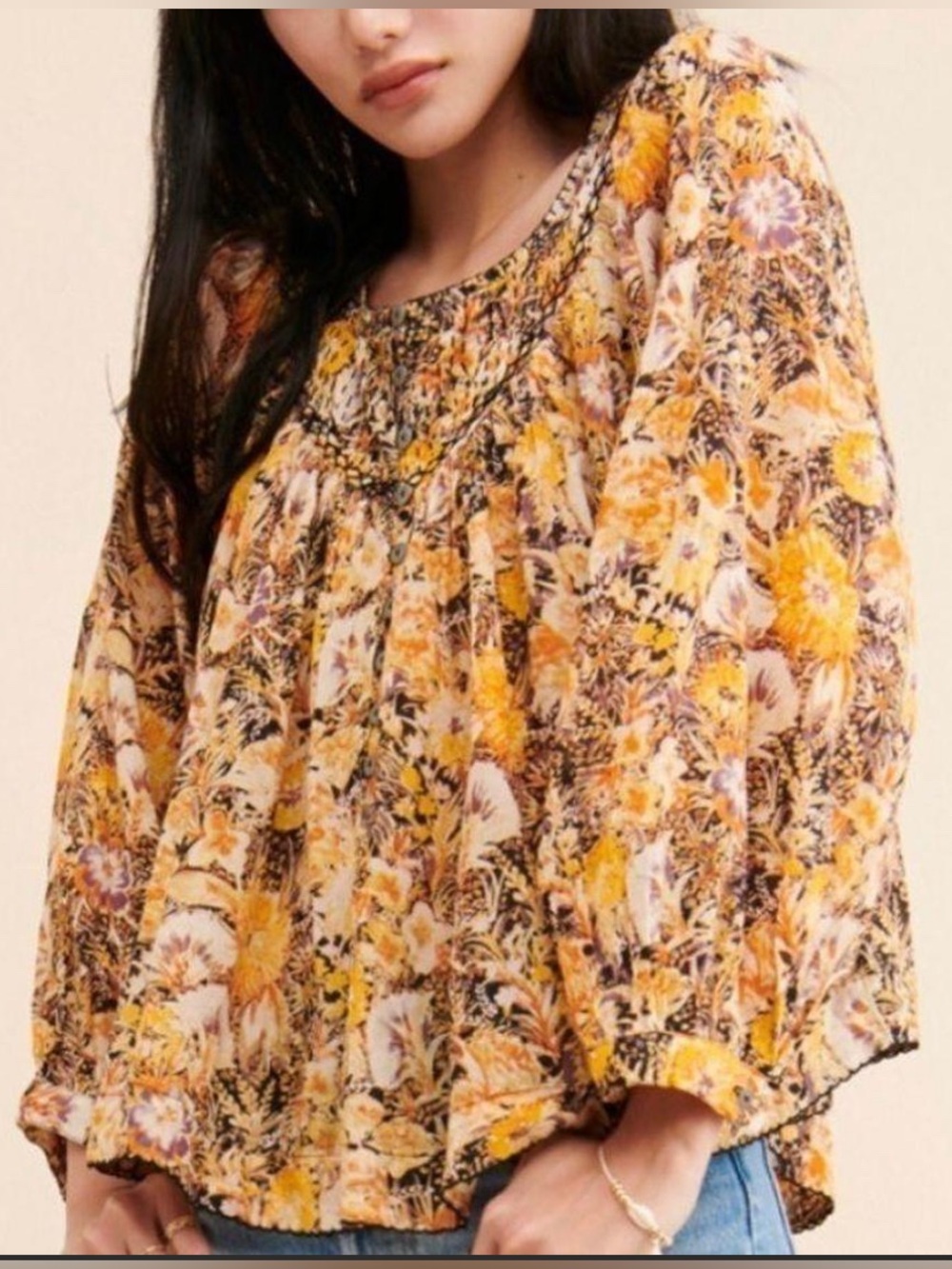 We The Free Cool Meadow Floral Printed Long Sleeve Blouse Top size Medium